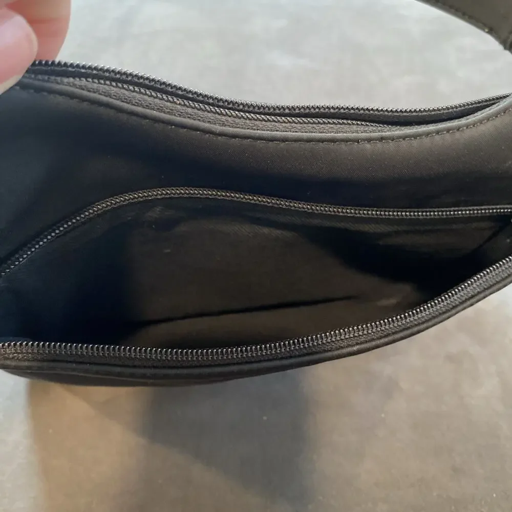 Nine West Black Nylon Shoulder Bag Multi Zip Hobo Purse Womens